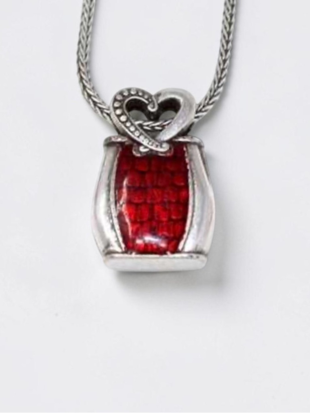 Brighton Silver-Tone Red Enamel Heart Pendant Necklace